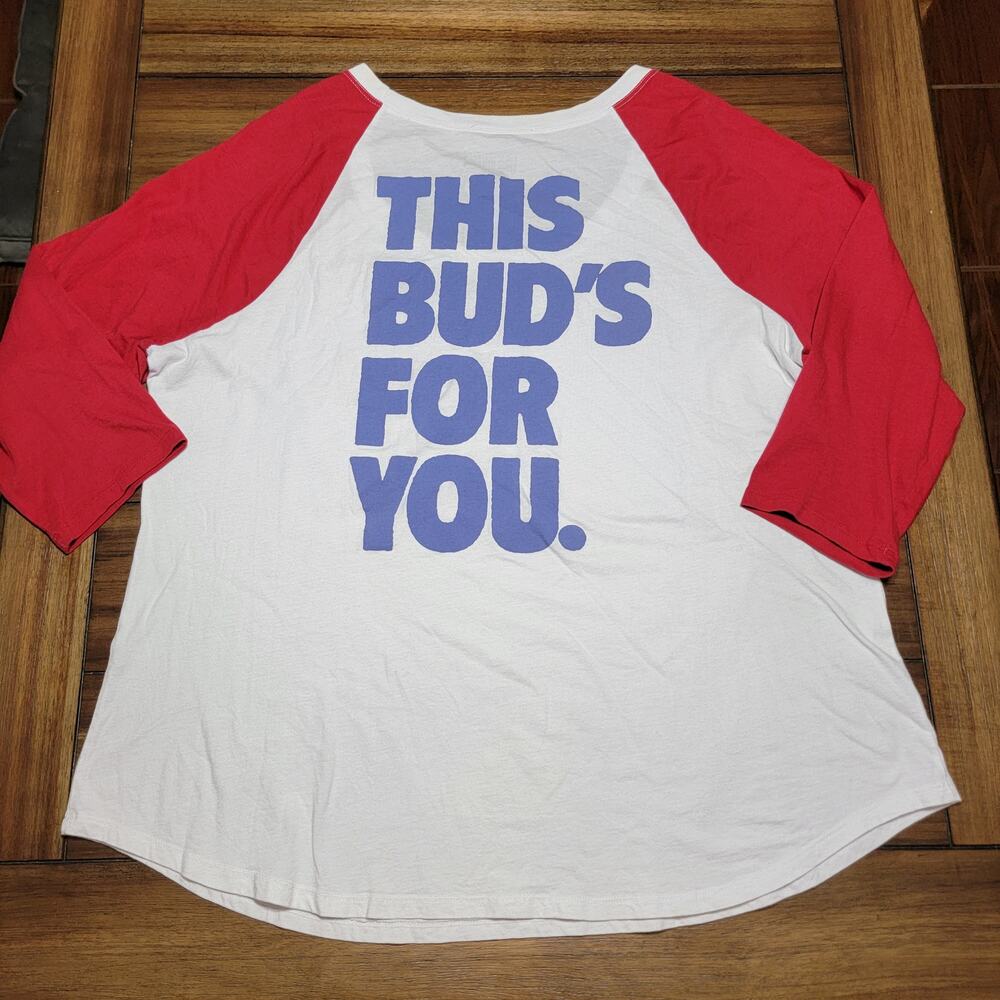 True Vintage Budweiser Baseball Style Tee "This Buds For You"- Size 2 (2XL)